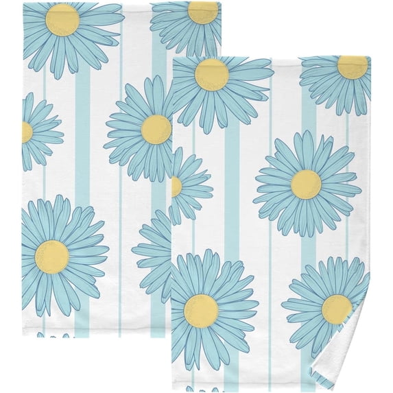 Dreamtimes Blue Daisy Chamomile Herb Flowers Cotton Towels Set 2 Pcs Absorbent Hand Towel Face Towels Kitchen Towels Bath Towels for Bathroom Laundry Room Kitchen 16 x 28 Inches