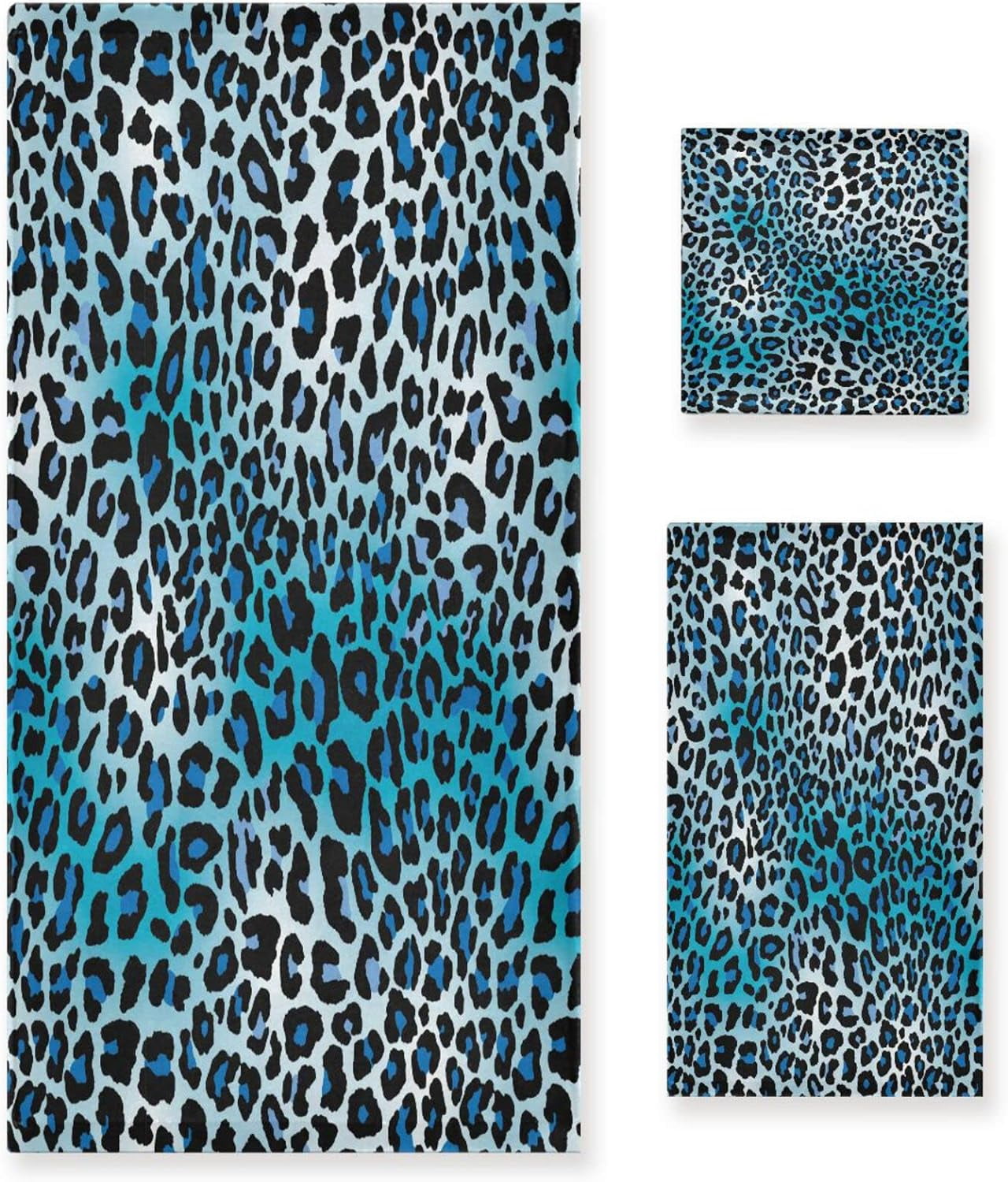 Dreamtimes Blue Leopard Bath Towels Set of 3 Bathroom Decoration Towels ...