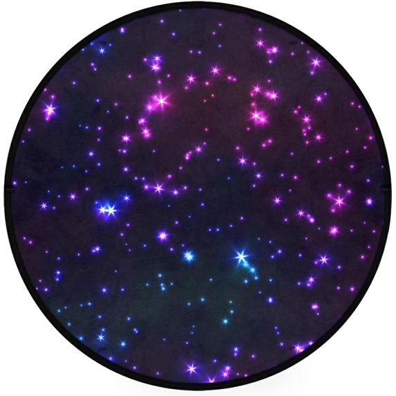 Dreamtimes Blue and Purple Glittering Shiny Stars Round Area Rug 3Ft Small Round Area Rug Soft Bedroom Entryway Foyer Throw Mat Washable Non-Shedding Non-Slip Sofa Nursery Carpet