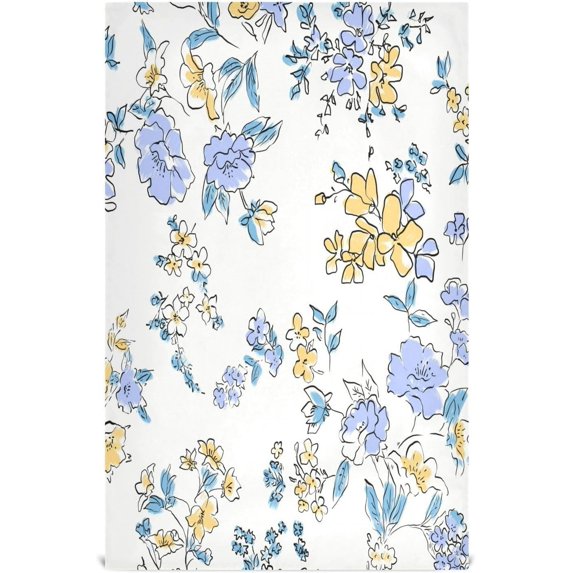 Dreamtimes Blue Yellow Floral Kitchen Towels, 18 x 28 Inch Super Soft and Absorbent Dish Cloths for Washing Dishes, 1 PCS Reusable Multi-Purpose Microfiber Hand Towels for Kitchen