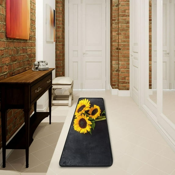 Dreamtimes Bouquet Sunflowers Hallway Runner Rug 2'x6' Kitchen Rug with Rubber Backing Yellow Blooming Flowers Non Slip Entryway Rug Runner Washable Soft Area Rug for Hallway Bedroom Kitchen Decor
