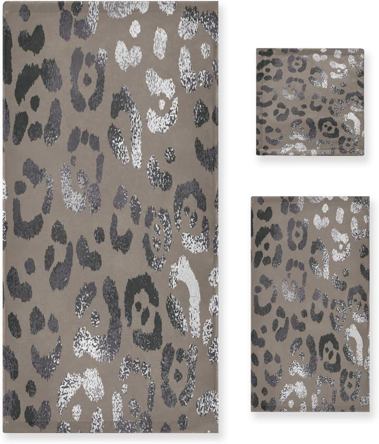 Dreamtimes Brown Leopard Bath Towel Set of 3, Highly Absorbent & Soft Bathroom Towels Set Quick ...
