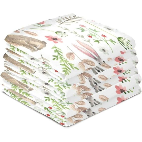 Dreamtimes Bunny Rabbit Flower Kitchen Towels 18x28inch Ultra Soft Absorbent Quick Drying Kitchen Dish Towels Washable Cleaning Cloths Hand Towels Tea and Bar Towels, 6 Pack