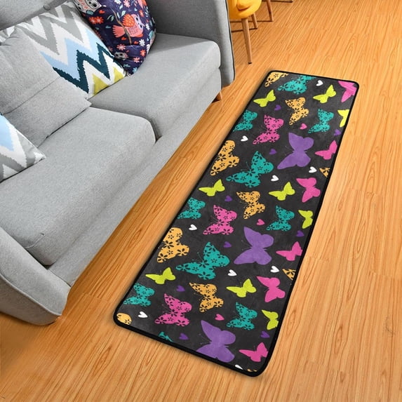 Dreamtimes Butterflies Cartoon Colorful Hallway Runner Rug 2'x6' Kitchen Rug with Rubber Backing Non Slip Entryway Rug Runner Washable Soft Area Rug for Hallway Bedroom Kitchen Decor