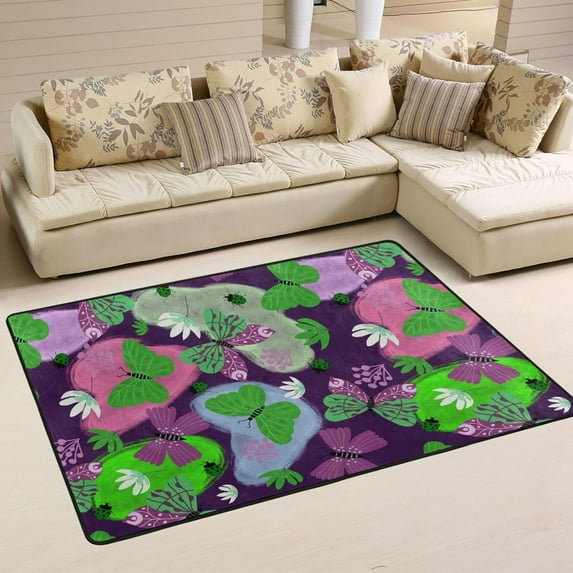 Dreamtimes Butterfly Floral Non-Slip Area Rug 72"x48", Watercolor Flower Soft Non Slip Washable Floor Mats for Indoor Front Porch,Living Room, Bedroom,Kitchen
