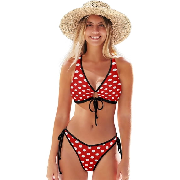Dreamtimes Cartoon Baseball Two Piece Swimsuits Bathing Suit Triangle Bikini Set, X-Large