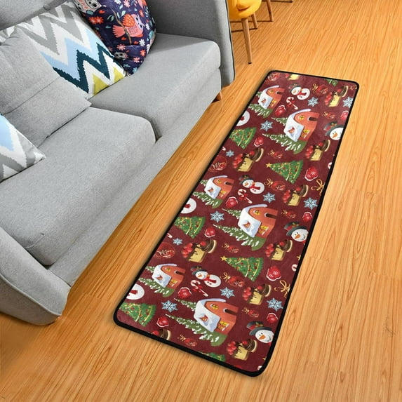 Dreamtimes Cartoon Christmas Tree House Hallway Runner Rug 2'x6' Kitchen Rug with Rubber Backing Snowman Candies Non Slip Entryway Rug Runner Washable Soft Area Rug for Hallway Bedroom Kitchen Decor