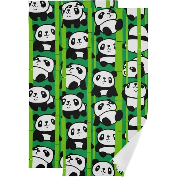 Dreamtimes Cartoon Pandas Hand Towels 2 PCS, Ultra Soft and Highly Absorbent, Bamboo Forest Decorative Fingertip Towel for Home, Bathroom, Kitchen, 28.3"x14.4"