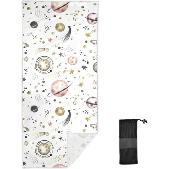 Dreamtimes Cartoon Planet Beach Towel Super Soft Microfiber Sand Free Beach Towels, Oversized Camping Pool Towel, Lightweight, Breathable & Quick Dry Towels, 31x71in