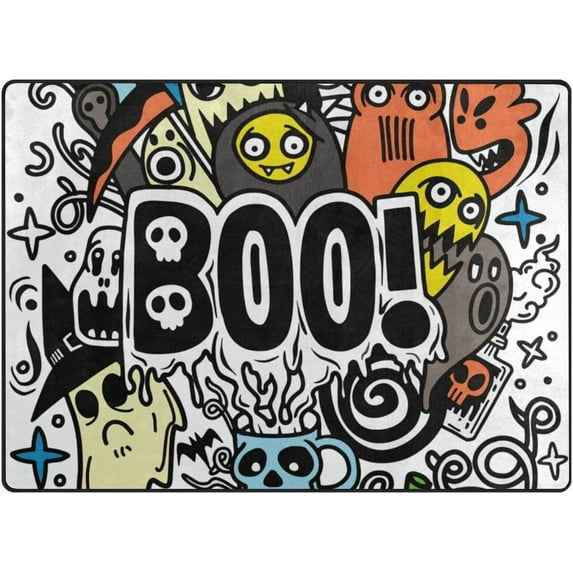 Dreamtimes Cartoon Set of Halloween Theme Lightweight Carpet Mats, 6'8" x 4'10" Area Soft Rugs Floor Mat Rug Home Decoration for Kids Room Living Room, 80"x 58"