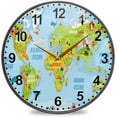 thumbnail image 1 of Dreamtimes Cartoon World Map with Funny Animals Pattern Wall Clock Silent Non Ticking 12 Inch Round Easy to Read for Home Office School Clock, 1 of 7