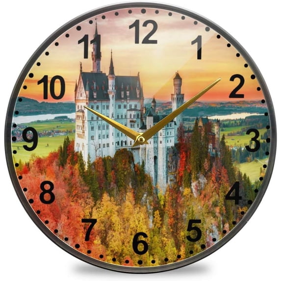 Dreamtimes Castle in Autumn Pattern Wall Clock Silent Non Ticking 10 Inch Round Easy to Read for Home Office School Clock