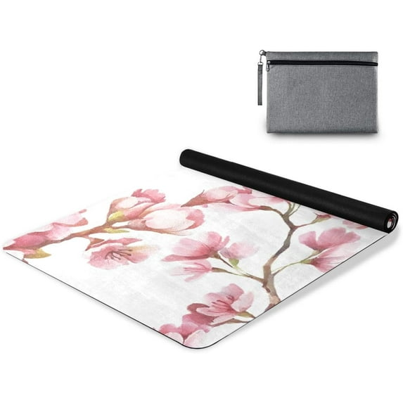 Dreamtimes Cherry Blossoms Yoga Mat Non-Slip Fitness Exercise Mat Microfiber 71 x 26 inch Soft Yoga Mat Towel with Carry Bag