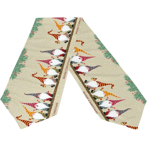 Dreamtimes Christmas Card with Gnomes Double Sided Polyester Table Runner 13 x 90 Inches Table Cloth Cover Placemats for Kitchen Dinner Wedding Party Decor