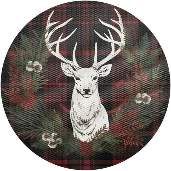 Dreamtimes Christmas Deer Placemats Set of 1 Non-Slip Heat Resistant Dining Table Place Mats Washable Kitchen PVC Weave Table Mats