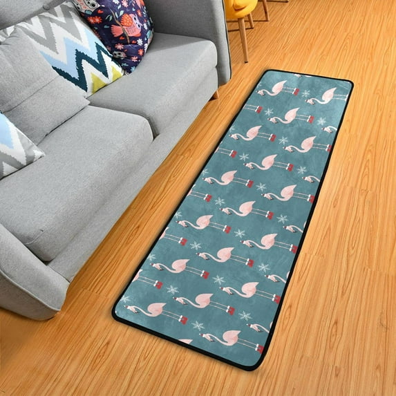 Dreamtimes Christmas Flamingo Hallway Runner Rug 2'x6' Kitchen Rug with Rubber Backing Winter Snowy Snowflake Non Slip Entryway Rug Runner Washable Soft Area Rug for Hallway Bedroom Kitchen Decor