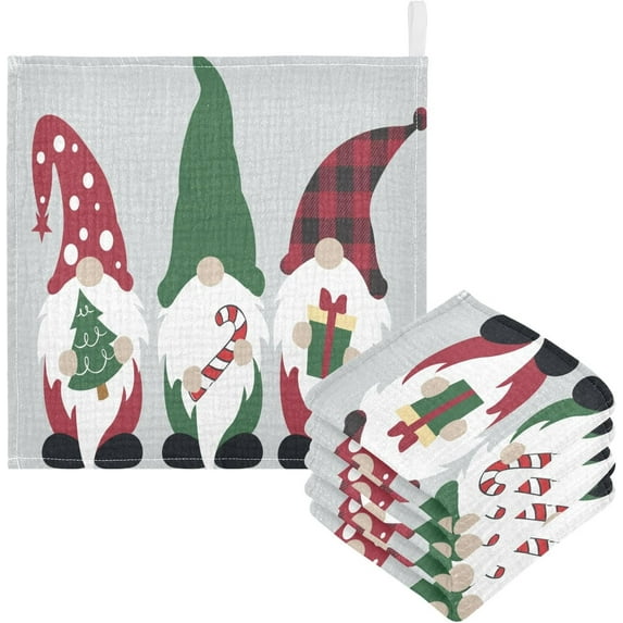 Dreamtimes Christmas Gnome Cute Baby Muslin Washcloths Face Towel, Tree Candy Gift Burp Cloths Cotton Wipes 5 PCS Infant Wash Cloth for Newborn Boys Girls 12x12 inches