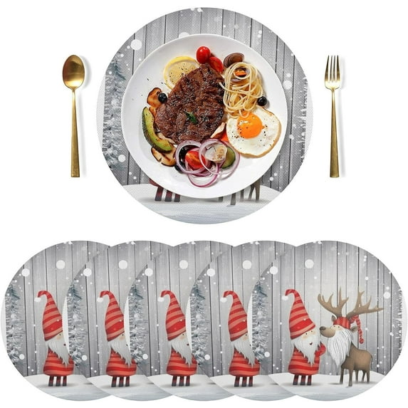 Dreamtimes Christmas Gnome Placemats Set of 6 Non-Slip Heat Resistant Dining Table Place Mats Washable Kitchen PVC Weave Table Mats