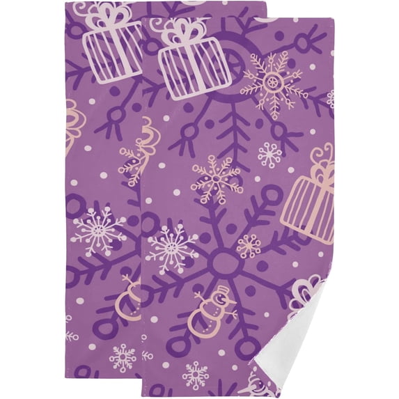 Dreamtimes Christmas Purple Gift Hand Towels 2 PCS, Winter Snowflake Kitchen Towel Ultra Soft and Highly Absorbent,Decorative Fingertip Face Towel for Bathroom Hotel, 28.3"x 14.4"