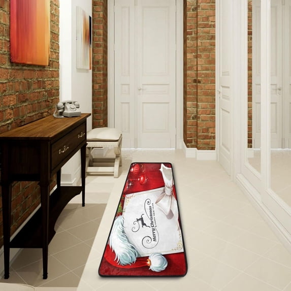 Dreamtimes Christmas Reindeer Hallway Runner Rug 2'x6' Kitchen Rug with Rubber Backing Santa Hat Non Slip Entryway Rug Runner Washable Soft Area Rug for Hallway Bedroom Kitchen Decor