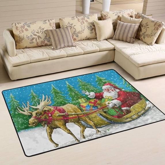 Dreamtimes Christmas Santa Claus Non-Slip Area Rug 36"x24", Winter Snow Tree Floor Carpet Comfort Floor Mats Decor for Indoor Front Porch,Living Room, Bedroom,Kitchen
