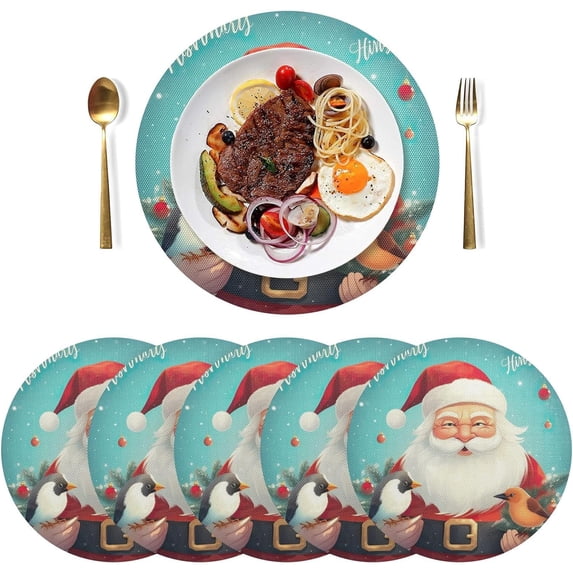Dreamtimes Christmas Santa Claus Placemats Set of 6 Non-Slip Heat Resistant Dining Table Place Mats Washable Kitchen PVC Weave Table Mats