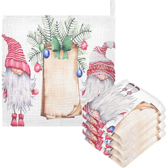 Dreamtimes Christmas Scandinavian Gnomes Baby Muslin Washcloths Face Towel, Pine Ball Burp Cloths Cotton Wipes 5 PCS Infant Wash Cloth for Newborn Boys Girls 12x12 inches
