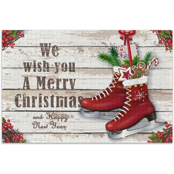 Dreamtimes Christmas Skates Jigsaw Puzzles 1000 Piece for Adults Large Puzzle Game Challenging Family Puzzle Game for Adults Teens 29.5" x 19.7"