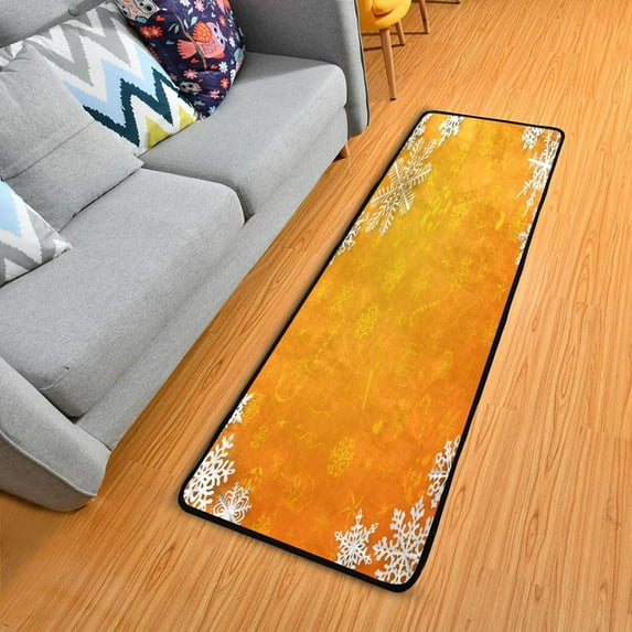 Dreamtimes Christmas Snowflakes Orange Hallway Runner Rug 2'x6' Kitchen Rug with Rubber Backing Xmas Non Slip Entryway Rug Runner Washable Soft Area Rug for Hallway Bedroom Kitchen Decor