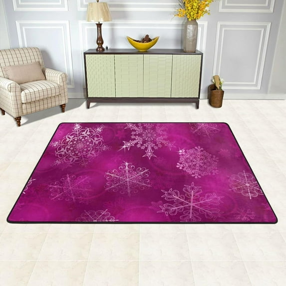 Dreamtimes Christmas Snowflakes Pink Non-Slip Area Rug Xmas Winter Floor Carpet Comfort Floor Mats Decor for Indoor Front Porch,Living Room, Bedroom,Kitchen, 36"x24"