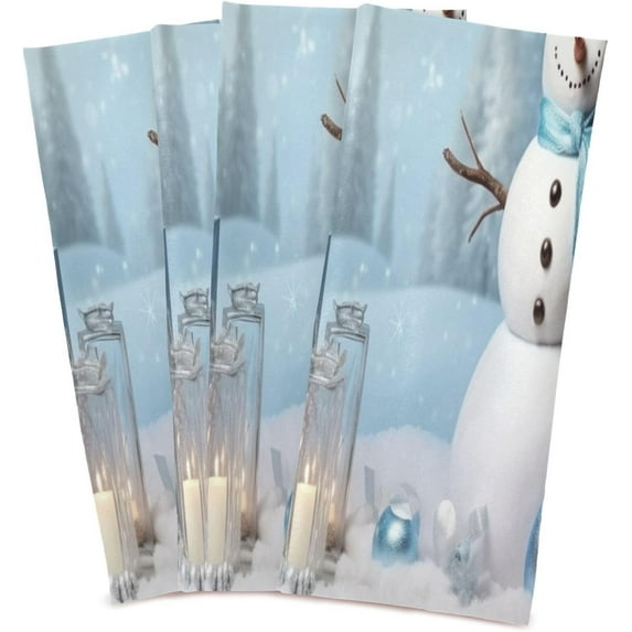 Dreamtimes Christmas Snowman Kitchen Towels Set of 4, Ultra Soft Absorbent Dish Towels Bathroom Hand Towels Reusable Cleaning Cloths Tea Towels 28 x 18 Inch