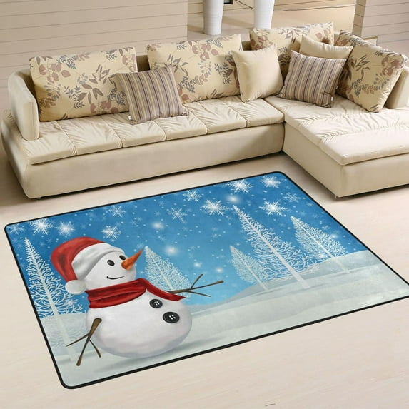 Dreamtimes Christmas Snowman Non-Slip Area Rug 36"x24", Winter Snowflake Floor Carpet Comfort Floor Mats Decor for Indoor Front Porch,Living Room, Bedroom,Kitchen