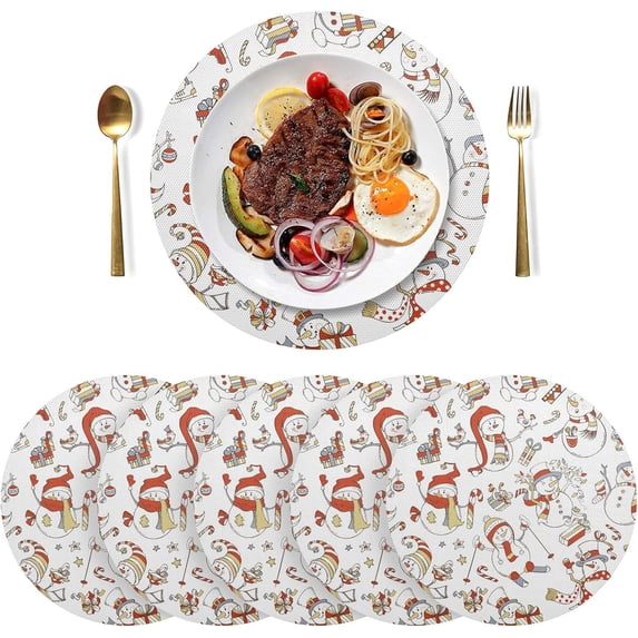 Dreamtimes Christmas Snowman Placemats Set of 6 Non-Slip Heat Resistant Dining Table Place Mats Washable Kitchen PVC Weave Table Mats