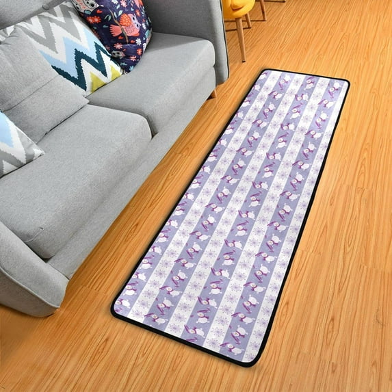 Dreamtimes Christmas Snowman Purple Cute Hallway Runner Rug 2'x6' Kitchen Rug with Rubber Backing Non Slip Entryway Rug Runner Washable Soft Area Rug for Hallway Bedroom Kitchen Decor
