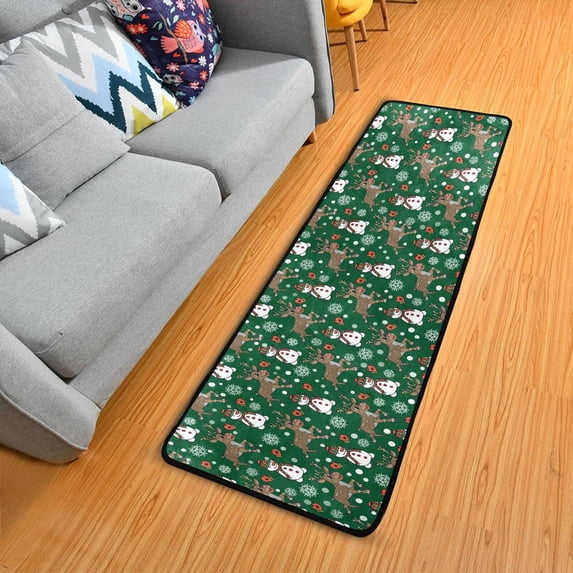 Dreamtimes Christmas Snowmen Reindeer Hallway Runner Rug 2'x6' Kitchen Rug with Rubber Backing Holiday Snowflakes Non Slip Entryway Rug Runner Washable Soft Area Rug for Hallway Bedroom Kitchen Decor