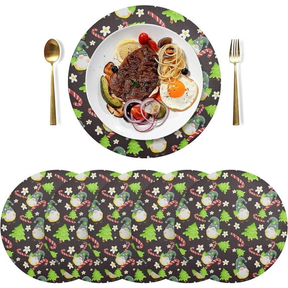 Dreamtimes Christmas Tree Placemats Set of 6 Non-Slip Heat Resistant Dining Table Place Mats Washable Kitchen PVC Weave Table Mats