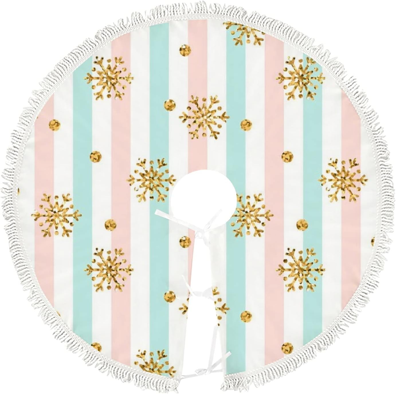 Dreamtimes Christmas Tree Skirt,30 in Christmas Gold Snowflake on Lines