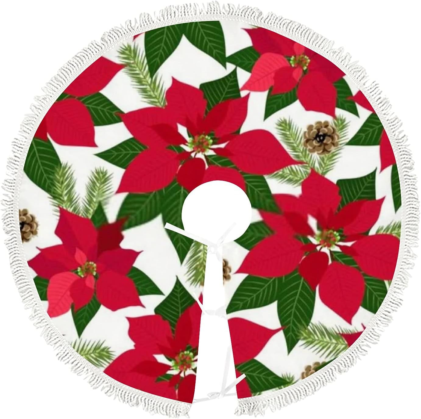 Dreamtimes Christmas Tree Skirt,36 in Christmas Poinsettia Plants Christmas Tree Mat for