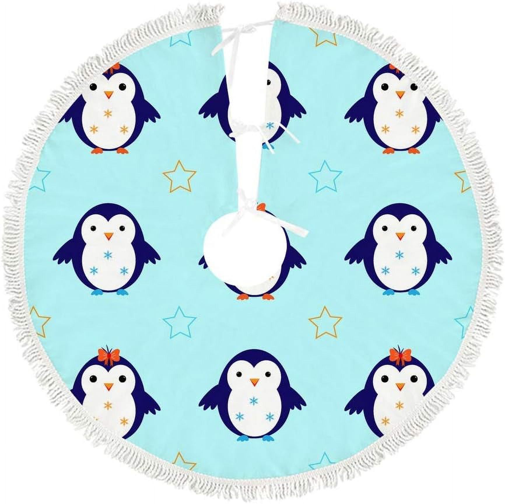 Dreamtimes Christmas Tree Skirt,48 in Cute Penguins and Stars Christmas