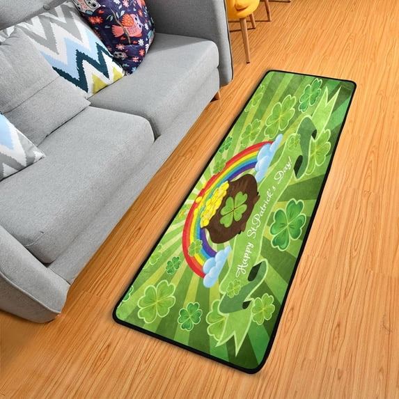 Dreamtimes Clover Coin Rainbow Hallway Runner Rug 2'x6' Kitchen Rug with Rubber Backing Happy St Patrick's Day Non Slip Entryway Rug Runner Washable Soft Area Rug for Hallway Bedroom Kitchen Decor