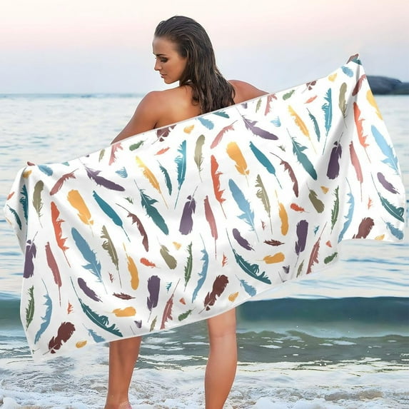 Dreamtimes Colored Feathers Beach Towel Quick Dry Absorbent Bath Towels Sandproof Lightweight Towel for Gym Yoga Sports Swimming 31x71in