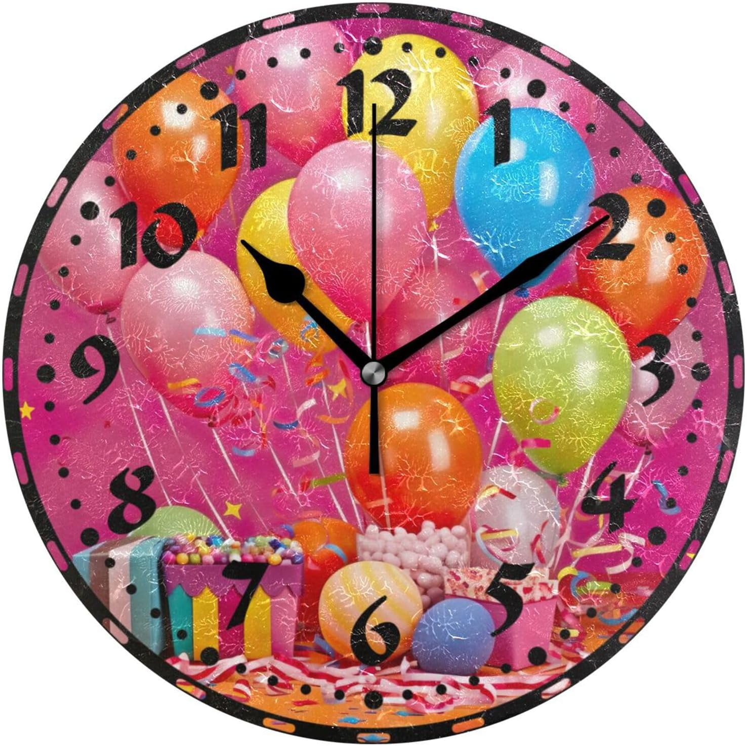 Dreamtimes Colorful Balloons Pink Wall Clock, Silent Non Ticking 10 ...