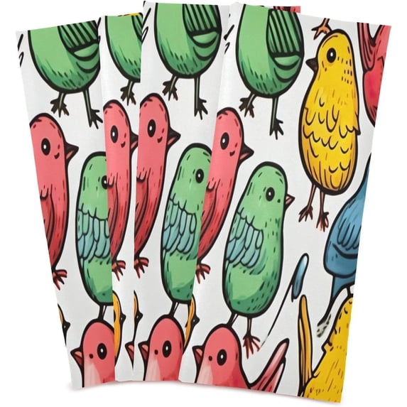 Dreamtimes Colorful Birds Kitchen Towels 18x28inch Ultra Soft Absorbent Quick Drying Kitchen Dish Towels Washable Cleaning Cloths Hand Towels Tea and Bar Towels, 4 Pack