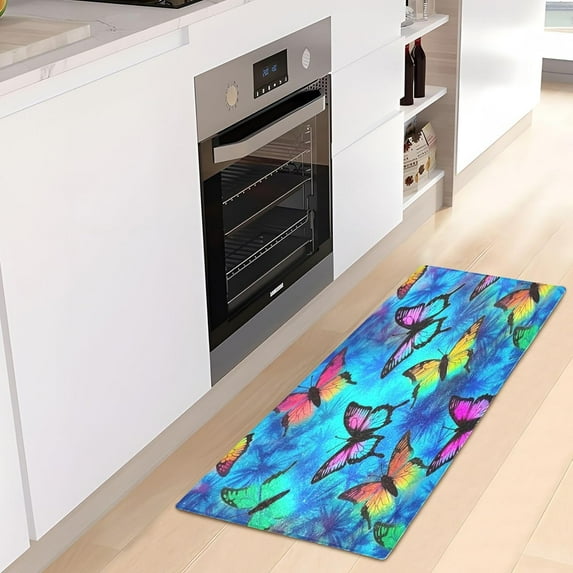 Dreamtimes Colorful Butterflies Kitchen Mat 20"x39", Non Skid Kitchen Runner Rug Absorbent Resist Dirt Kitchen Floor Mat Comfort Standing Mat for Kitchen, Floor, Office, Sink, Laundry