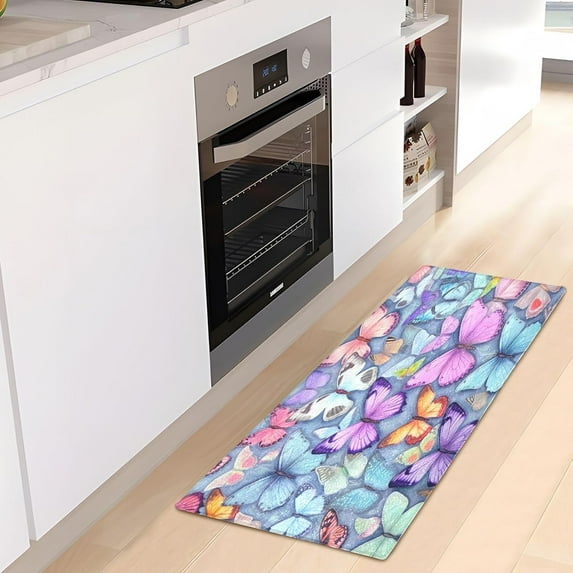 Dreamtimes Colorful Butterflies Kitchen Mat 20"x39", Non Skid Kitchen Runner Rug Absorbent Resist Dirt Kitchen Floor Mat Comfort Standing Mat for Kitchen, Floor, Office, Sink, Laundry