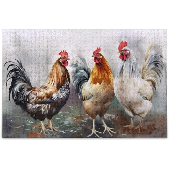 Dreamtimes Colorful Chicken Drawing Puzzle 1000 Pieces - Wooden Jigsaw Puzzles for Family Games - Suitable for Teenagers and Adults