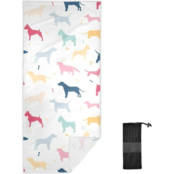 Dreamtimes Colorful Dogs Beach Towel Super Soft Microfiber Sand Free Beach Towels, Oversized Camping Pool Towel, Lightweight, Breathable & Quick Dry Towels, 30x60in