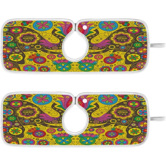 Dreamtimes Colorful Elephants Sink Splash Guard for Faucet 2 Packs Faucet Absorbent Mats, Ethnic Flower Faucet Handle Drip Catcher Quickly Drying Mat for Kitchen Counter Bathroom, 30"x5.5" RV