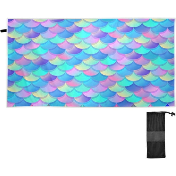 Dreamtimes Colorful Fish Scales Beach Towel,Absorbent Quick Dry Sport Towel Oversized Lightweight Soft Bath Towel for Travel Sports Pool Swimming Bath Camping 31x71in