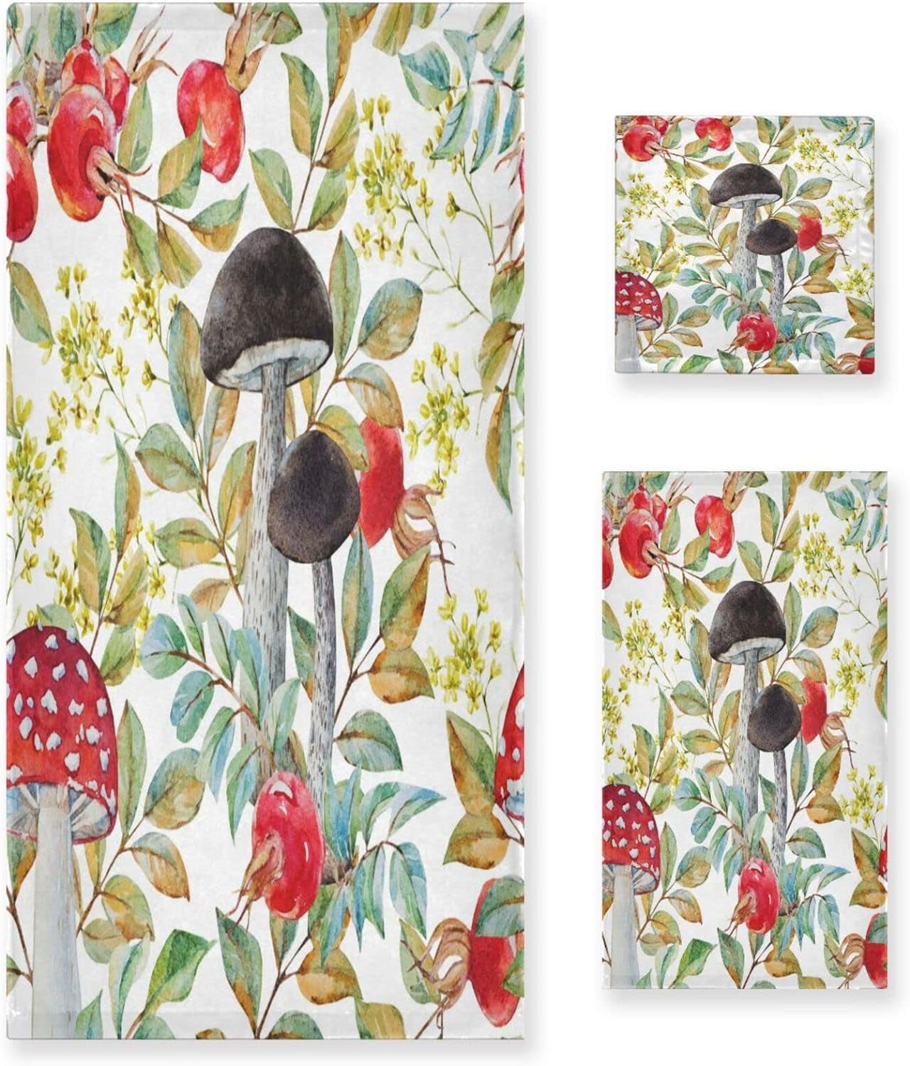 Dreamtimes Colorful Mushroom Towel Set of 3, Ultra Soft and Absorbent